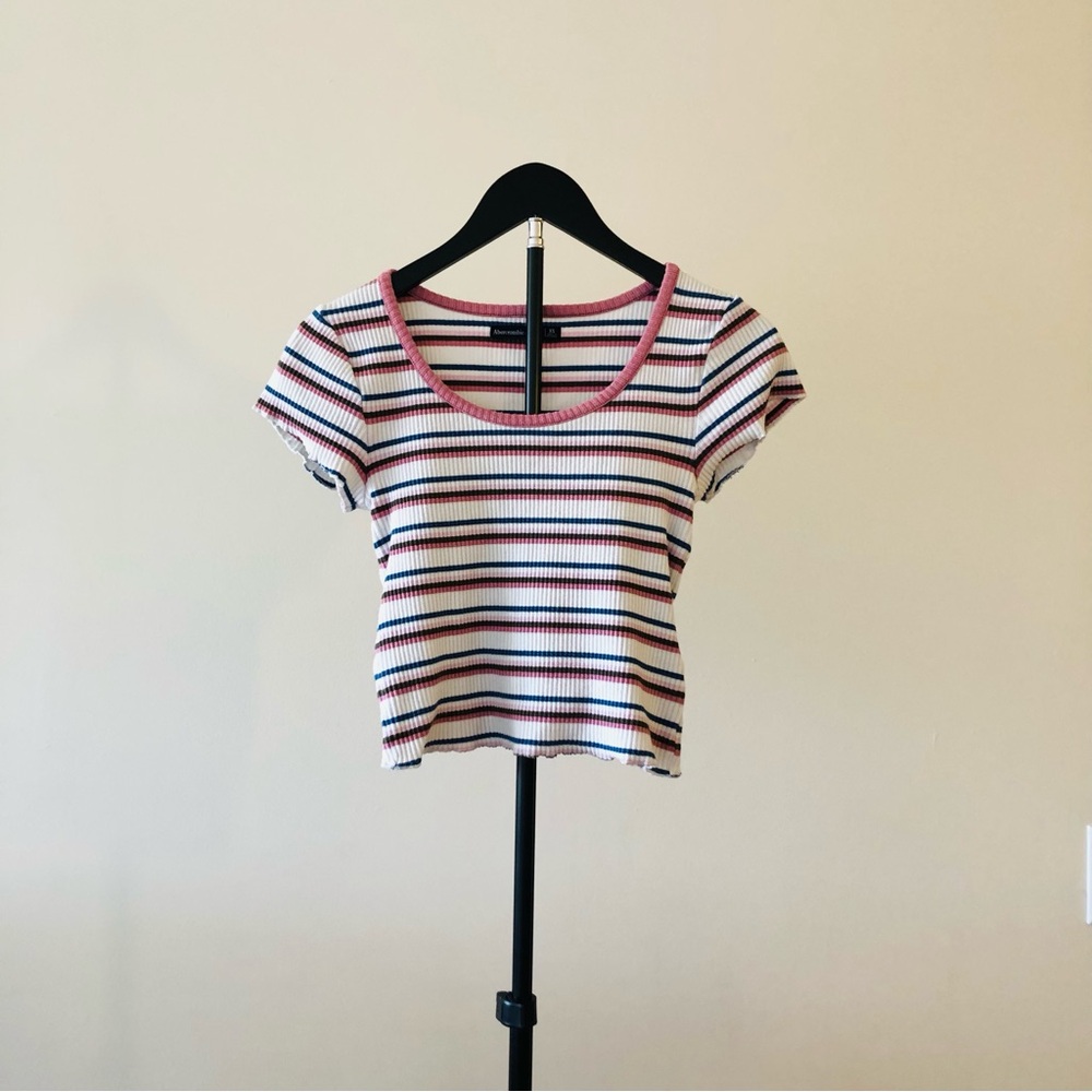 Abercrombie & Fitch Striped Round Neck Crop Top Short Sleeve Fits Small Size XS